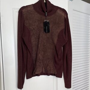 Michelle Nicole Chocolate Brown Faux Suede Turtleneck Sweater